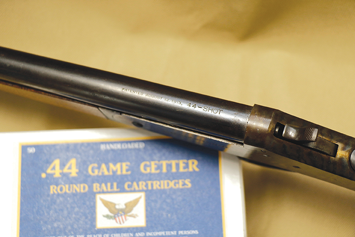 Markings on top of Stevens shotgun barrel.